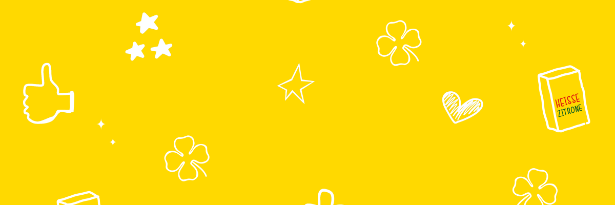 Gelber Hintergrund mit Symbolen.