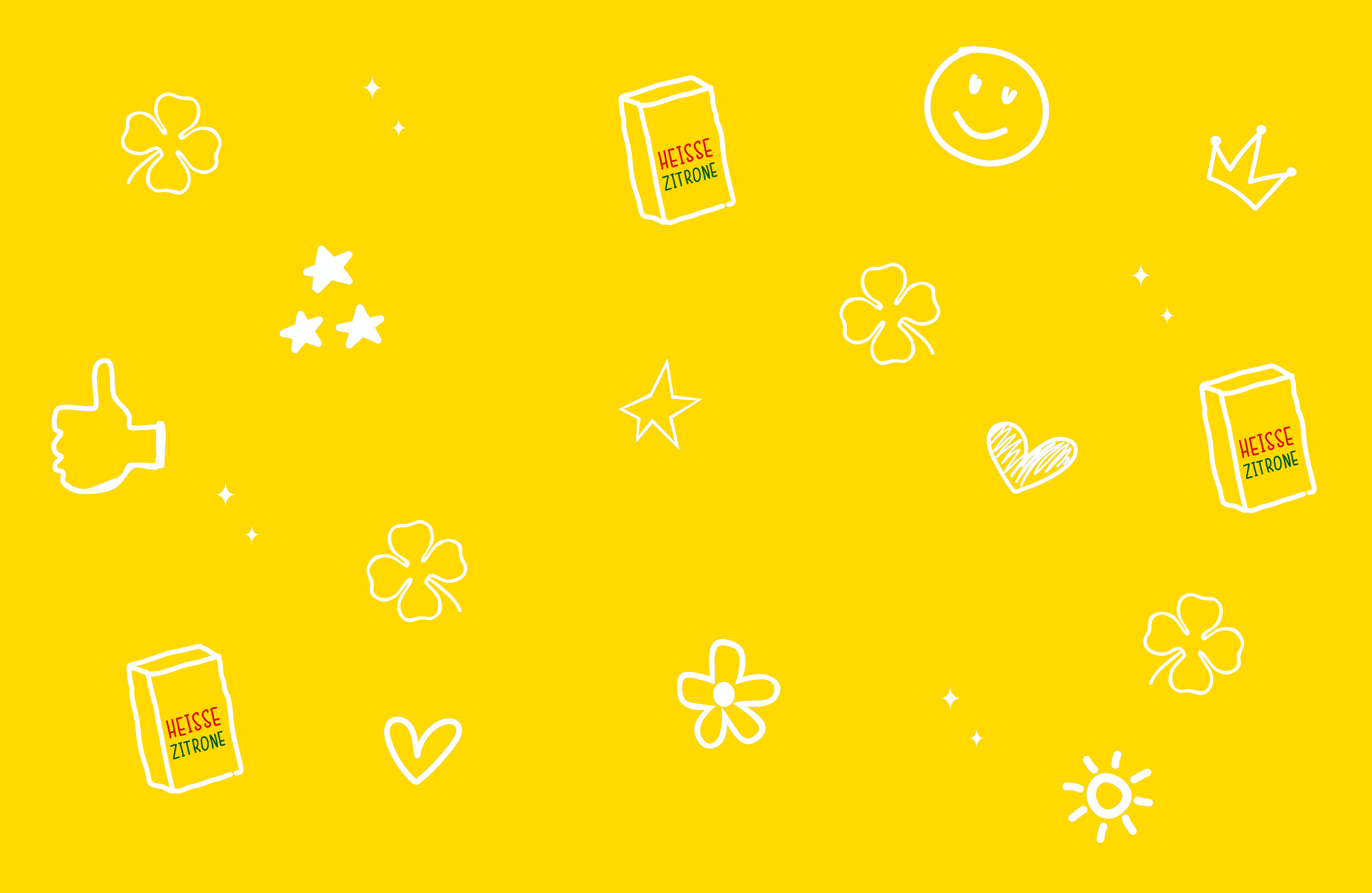 Gelber Hintergrund mit Symbolen.
