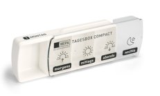 WEPA Die Apothekenmarke Tagesbox Kompakt in weiß. Vier Fächer für morgens, mittags, abends und nachts.