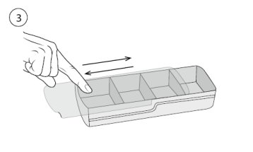 Eine Illustration der Handhabung der WEPA Tagesboxen. Zuerst den durchsichtigen Deckel zur Seite schieben.