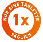 Oranges Abzeichen mit dem Schriftzug nur eine Tablette täglich 