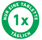 Grünes Abzeichen mit Schriftzug nur eine Tablette täglich 