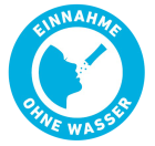 Auszeichnung Einnahme ohne Wasser in blau. Dargestellt ist eine Person die sich ein Magnesium Direkt Stick in den Mund schüttet