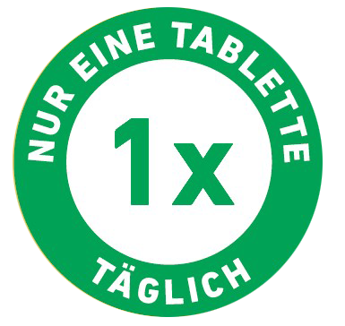 Grünes Abzeichen mit Schriftzug nur eine Tablette täglich 