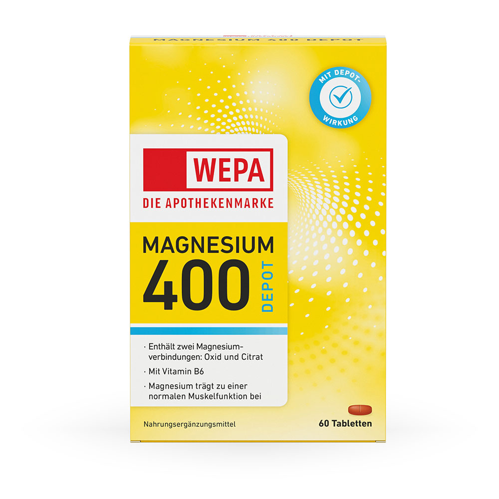 WEPA MAGNESIUM 400 DEPOT
60 TABLETTEN I PZN 17830384 WEPA MAGNESIUM 400 DEPOT 60 TABLETTEN I PZN 17830384