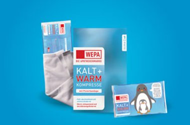 Kalt/ Warmkompresse Verpackung und Pinguin Kompresse