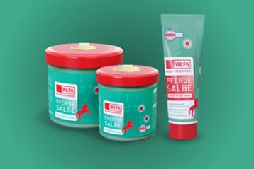 WEPA Pferdesalbe. In drei Verpackungen dargestellt